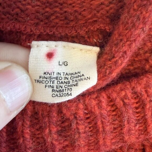 Moth Sweater Womens Large Red Wool Cable Knit Hooded Tunic Pullover Asym Hem - Picture 6 of 14